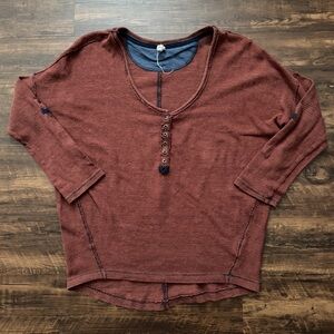 Free People Beach Haven PS Long Sleeve Henley Tee Rusty Red